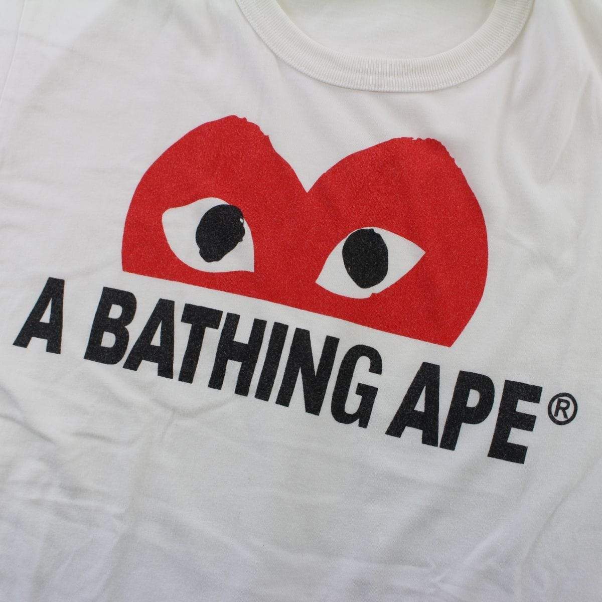 Bape x CDG Heart Text Tee White - SaruGeneral