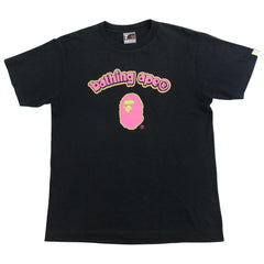 Bape Pink 3D Text Ape Face Tee Black