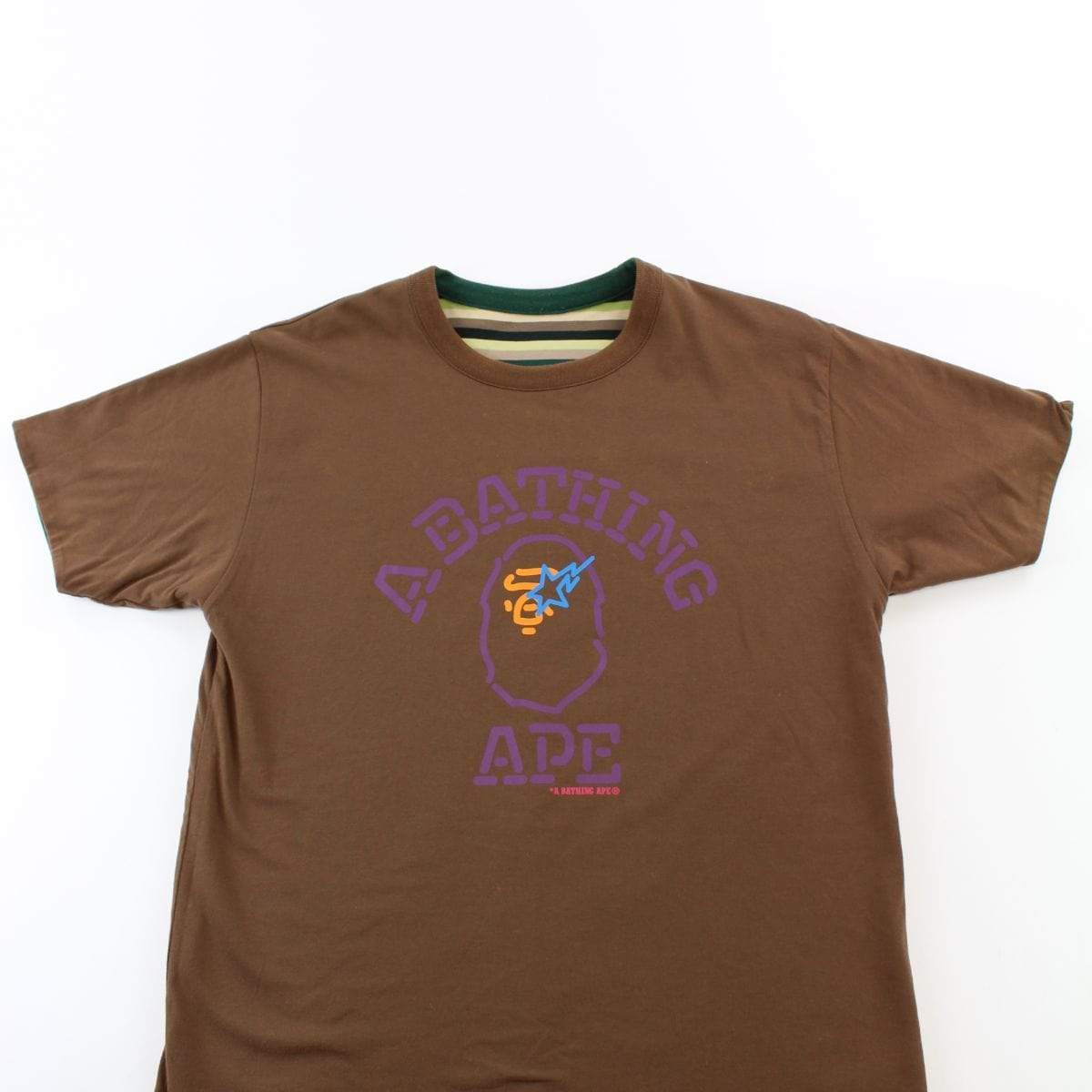 Bape Green Striple reversible college tee brown - SaruGeneral