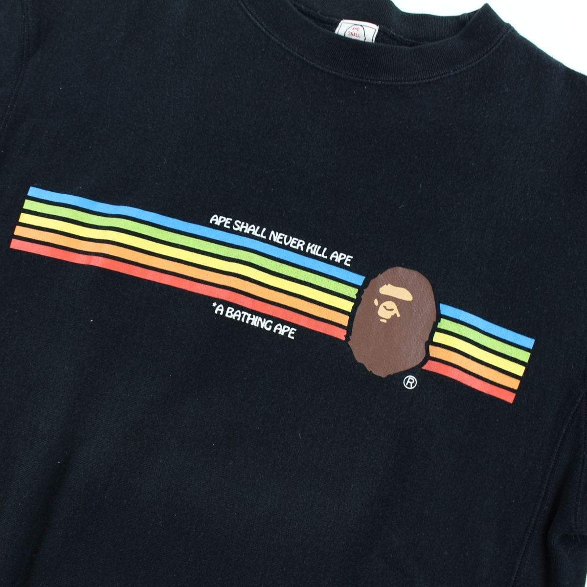 Bape Rainbow Stripes Crewneck Black - SaruGeneral