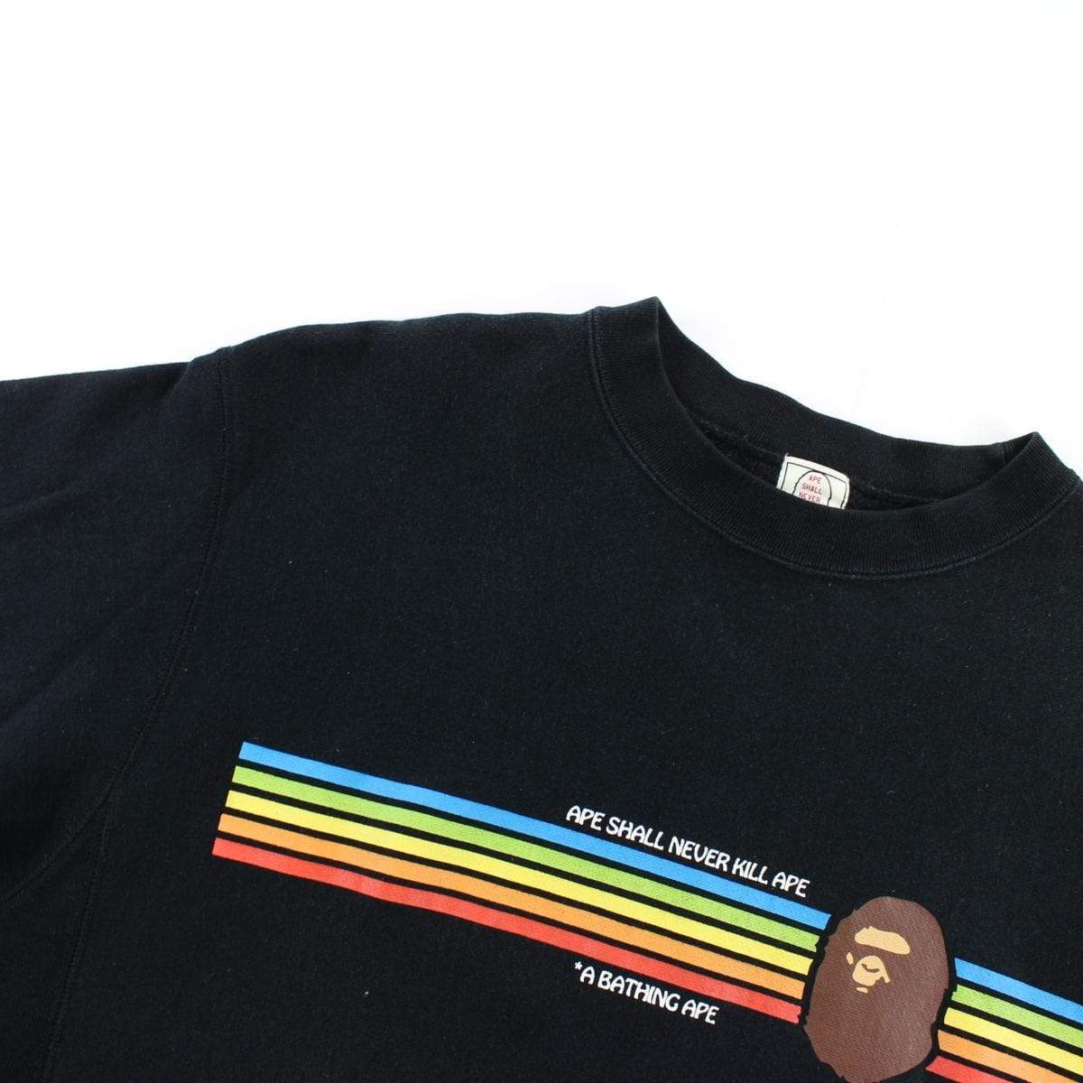 Bape Rainbow Stripes Crewneck Black - SaruGeneral