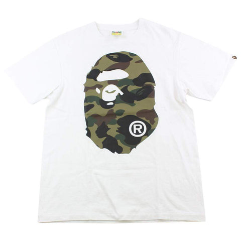 Bape 1st Green Camo College Logo Tee White