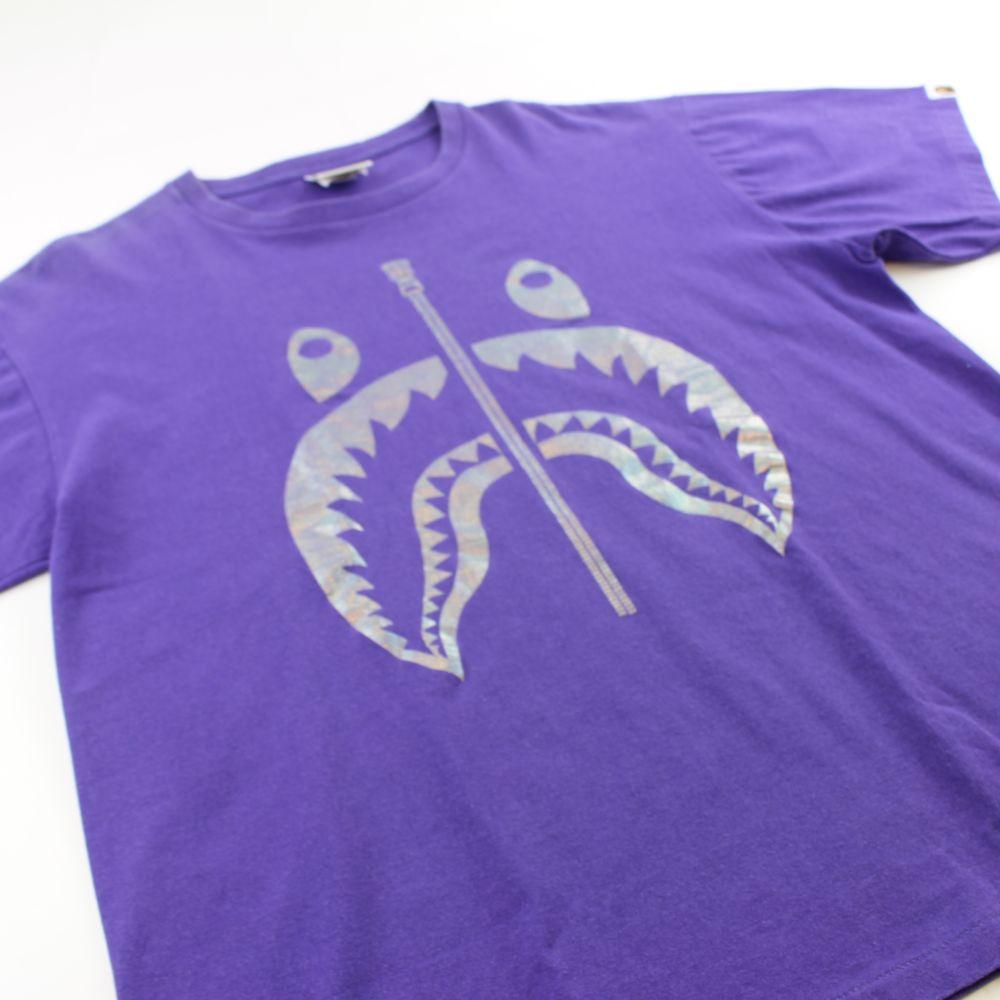 Bape Silver Foil Shark Face Tee Purple - SaruGeneral