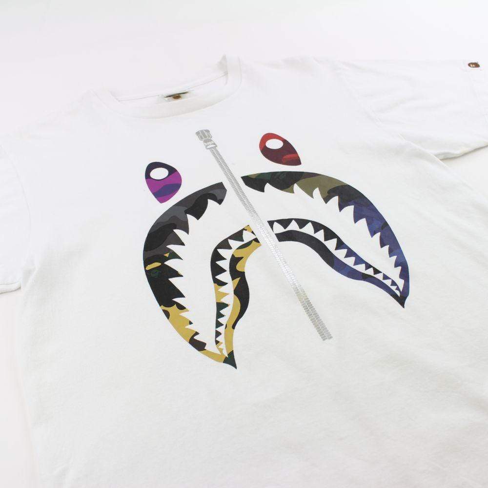 Bape Multi Camo Shark Face Tee White - SaruGeneral