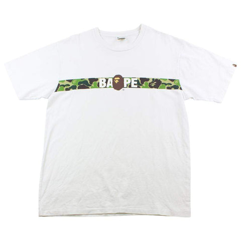 Bape ABC Green Camo Tape Logo Tee White