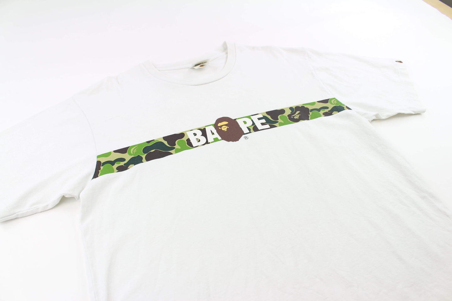 Bape ABC Green Camo Tape Logo Tee White - SaruGeneral