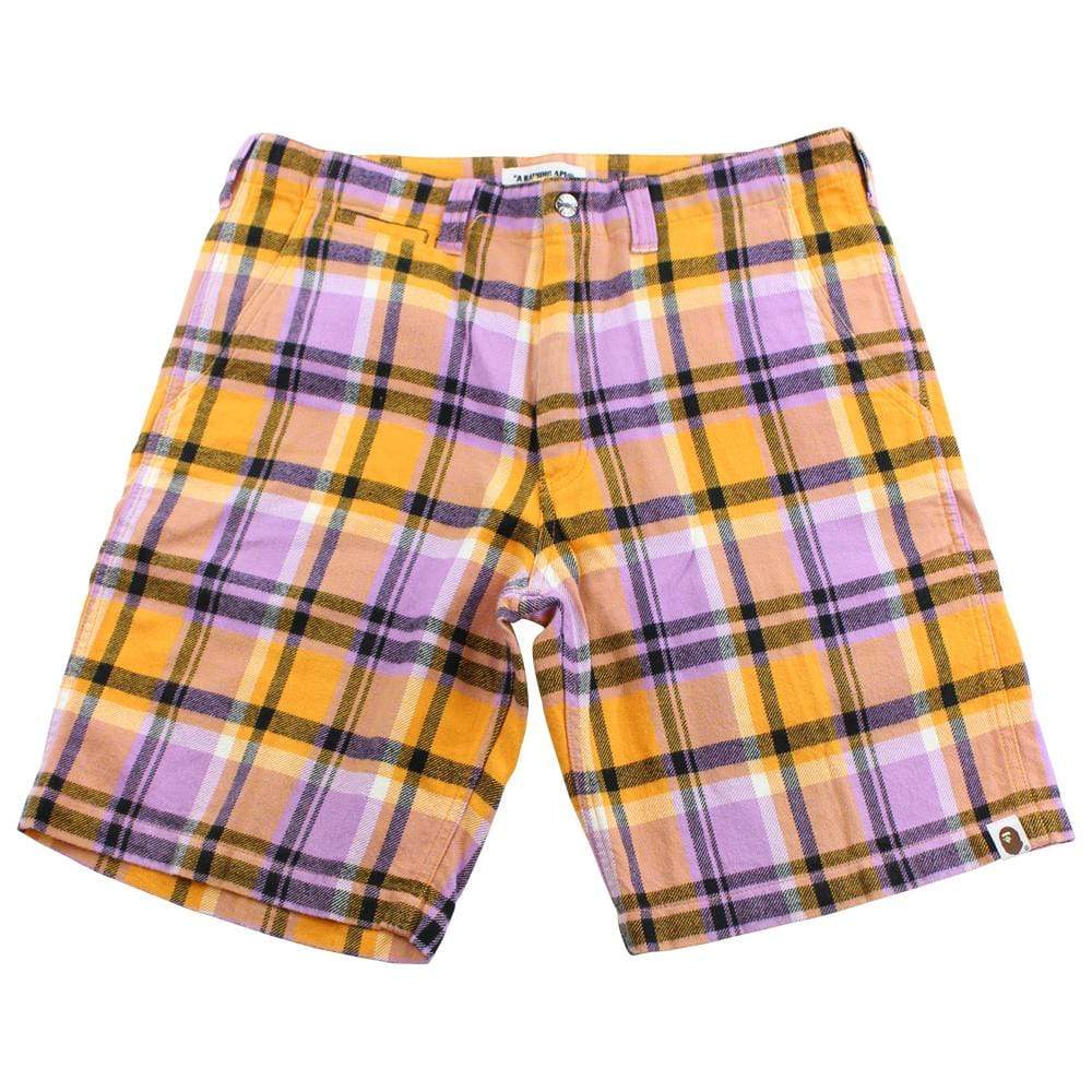Bape Purple & Orange Plaid Shorts - SaruGeneral