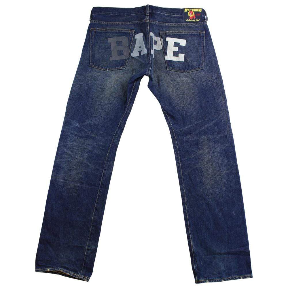 Bape Blue Text Jeans - SaruGeneral