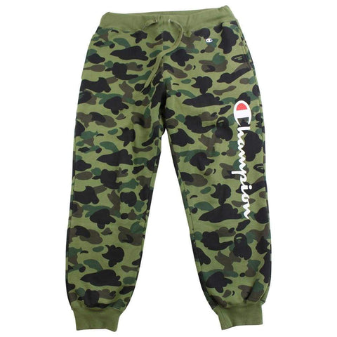 bape x champion 1st green camo sweatpants 2016