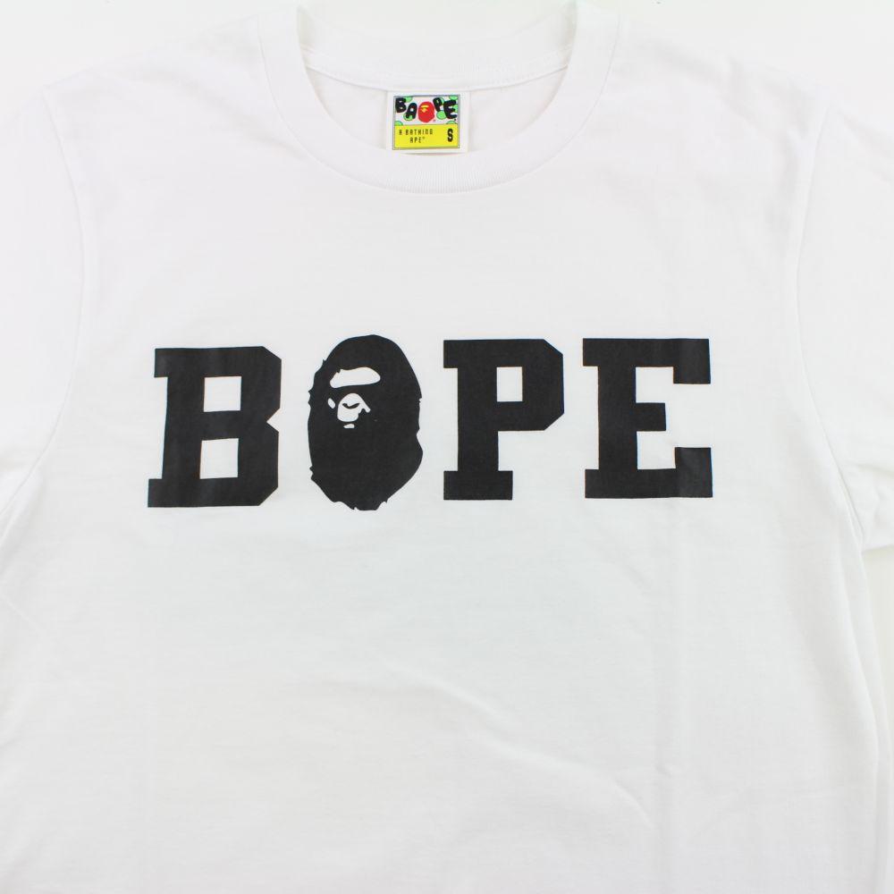 Bape Black Text Logo Tee White - SaruGeneral