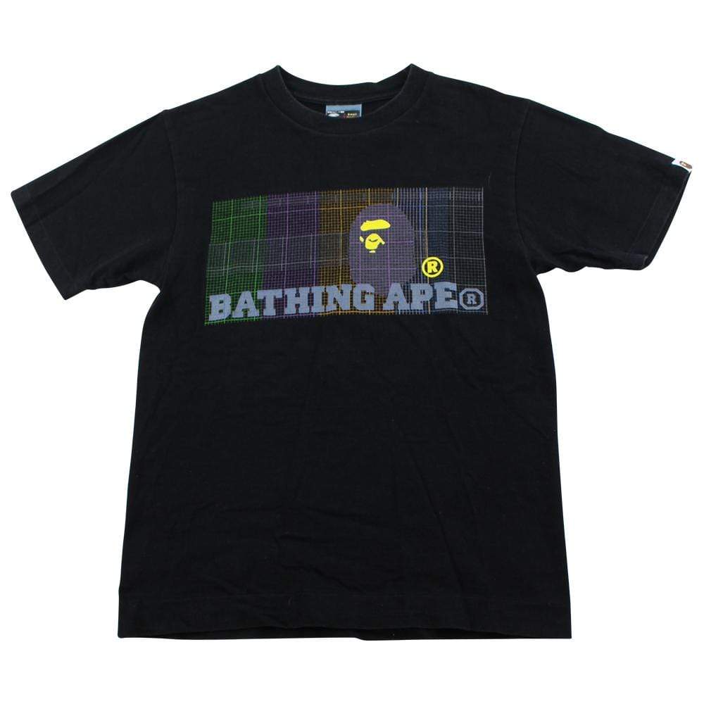 Bape Multi Colour Grid Logo Tee Black - SaruGeneral