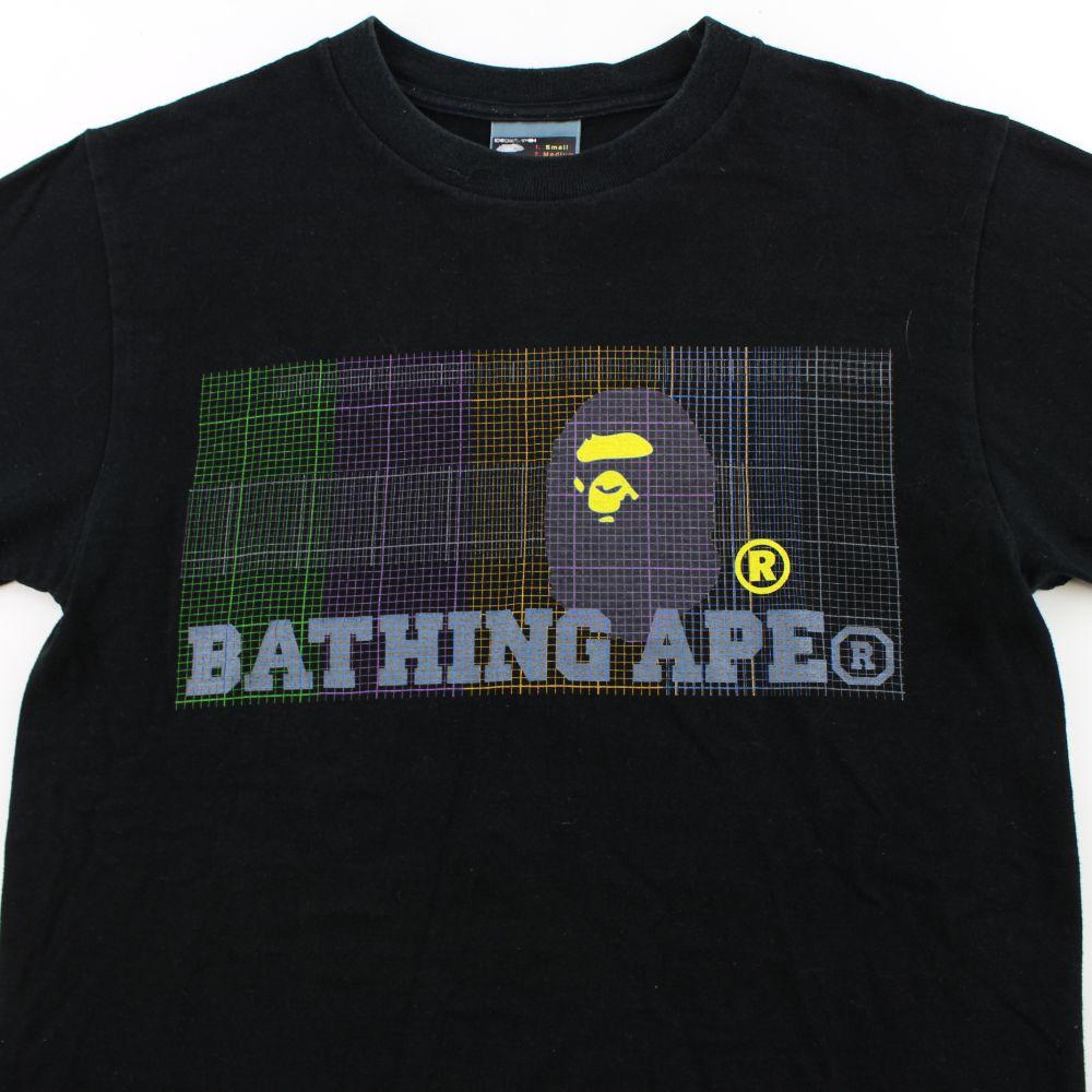 Bape Multi Colour Grid Logo Tee Black - SaruGeneral