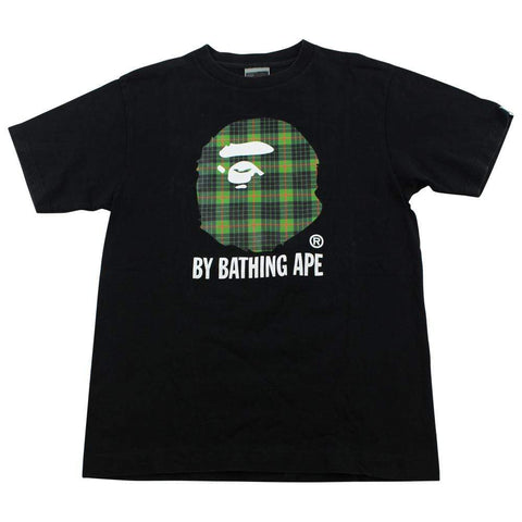 Bape Green Plaid Big Ape Logo Tee Black