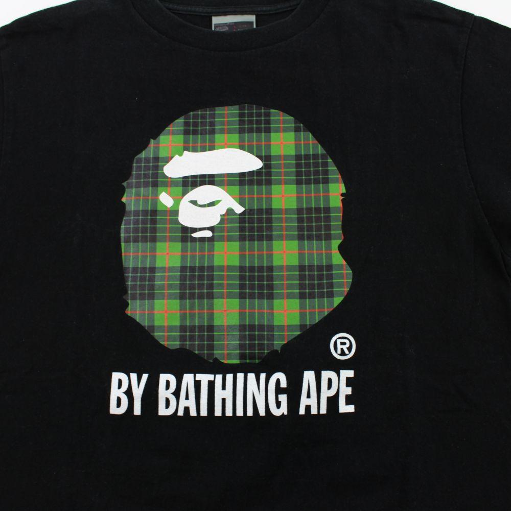 Bape Green Plaid Big Ape Logo Tee Black - SaruGeneral