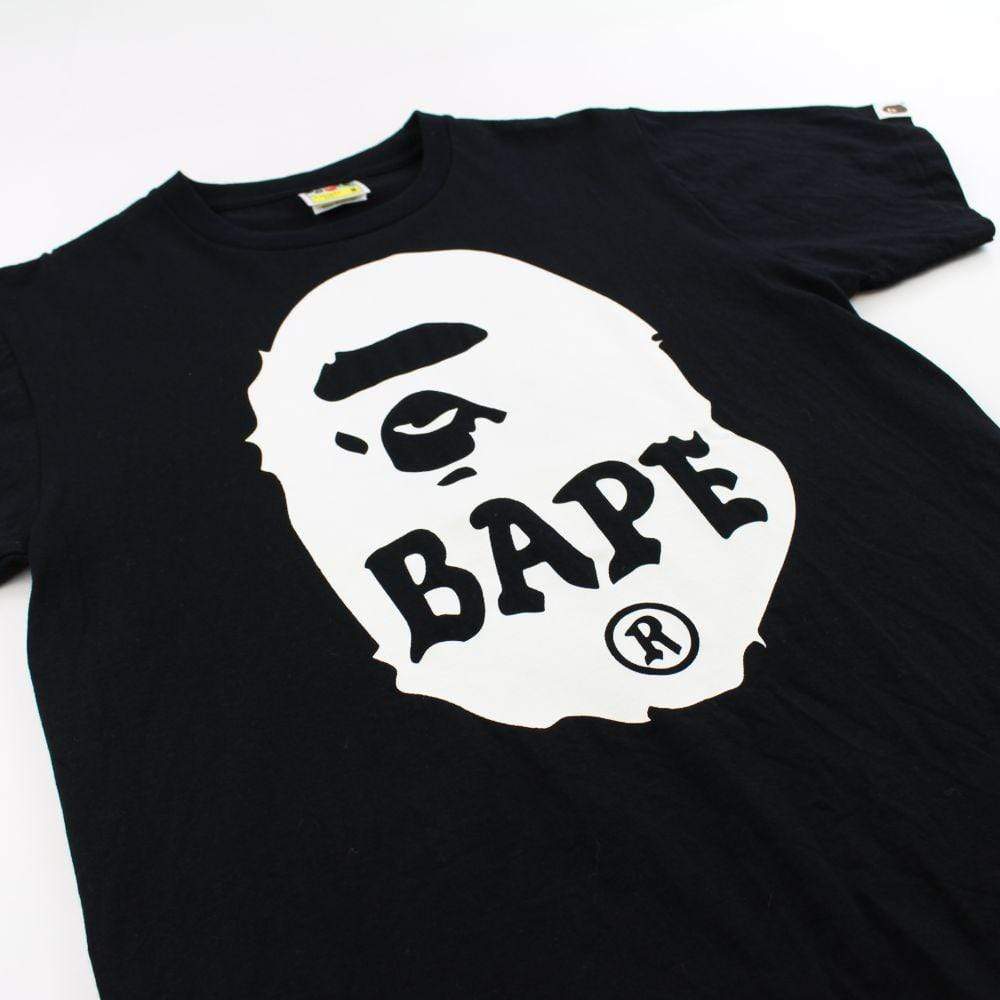 Bape White Big Ape Logo Text Tee Black - SaruGeneral