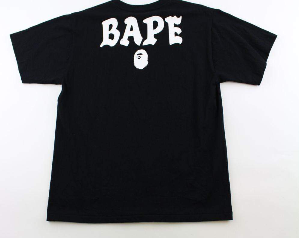 Bape White Big Ape Logo Text Tee Black - SaruGeneral