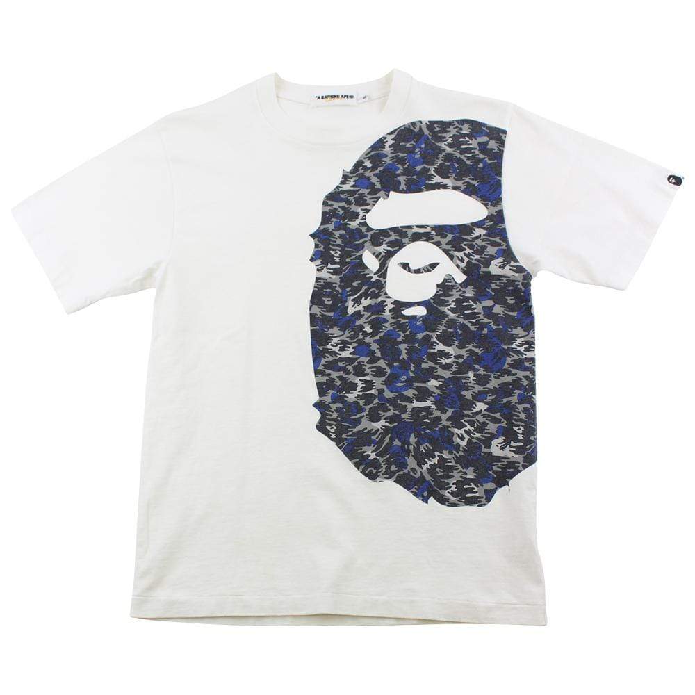 Bape Side Big Ape Blue Leopard Print Logo Tee White - SaruGeneral