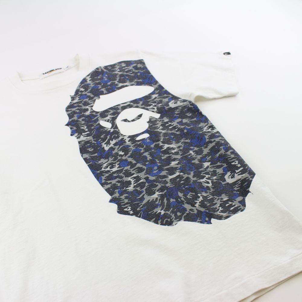 Bape Side Big Ape Blue Leopard Print Logo Tee White - SaruGeneral