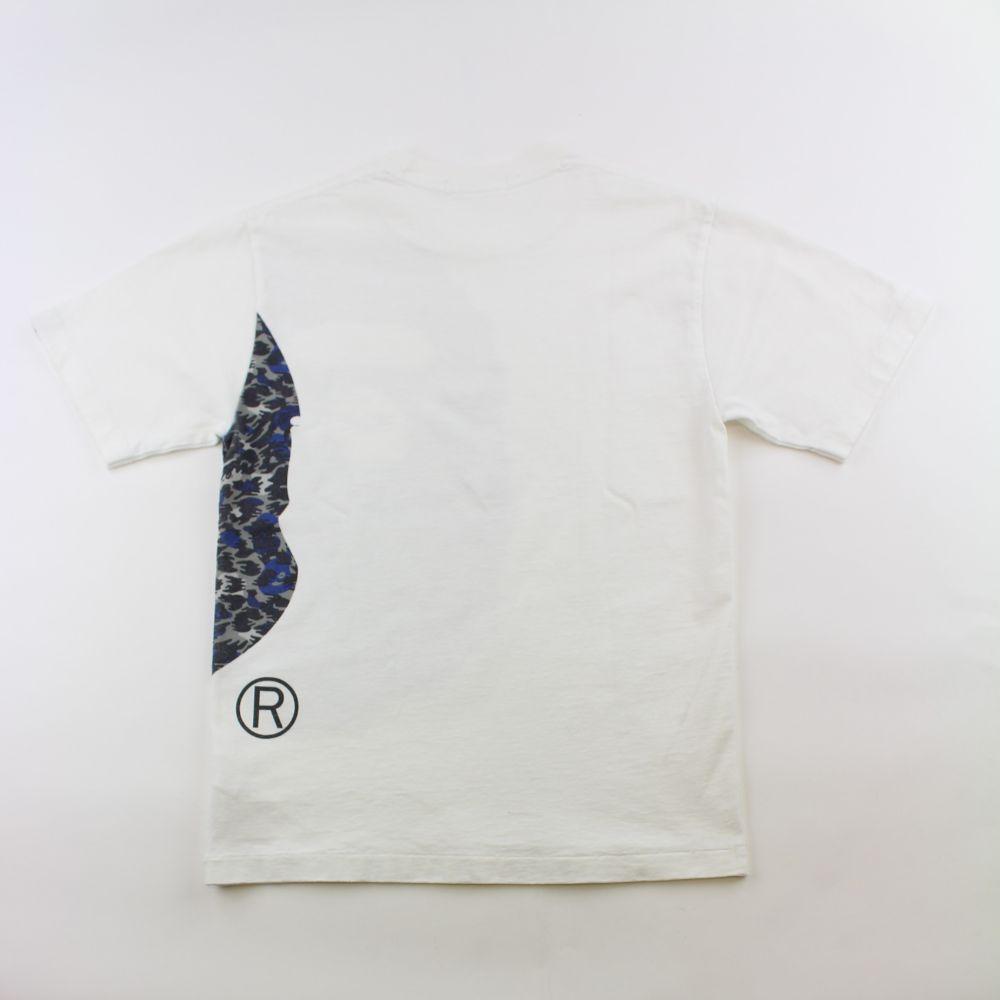 Bape Side Big Ape Blue Leopard Print Logo Tee White - SaruGeneral