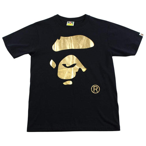 Bape Gold Foil Ape Face Logo Tee Black