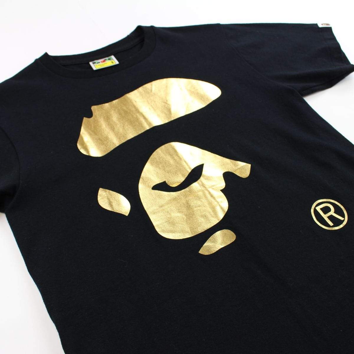 Bape Gold Foil Ape Face Logo Tee Black - SaruGeneral