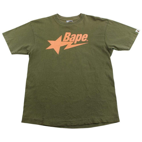 Bape orange bapesta logo tee olive