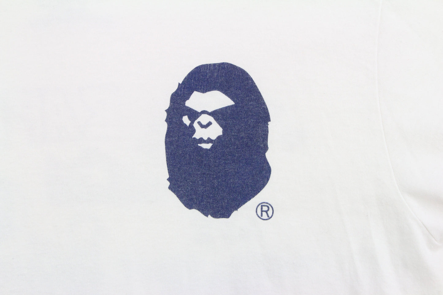 Bape Chest logo Blue Angry Face Ape Logo Tee White - SaruGeneral