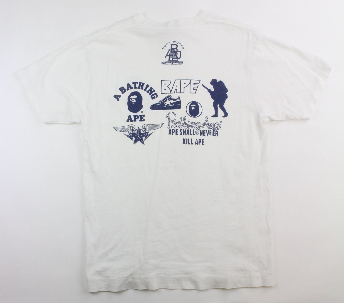 Bape Chest logo Blue Angry Face Ape Logo Tee White - SaruGeneral