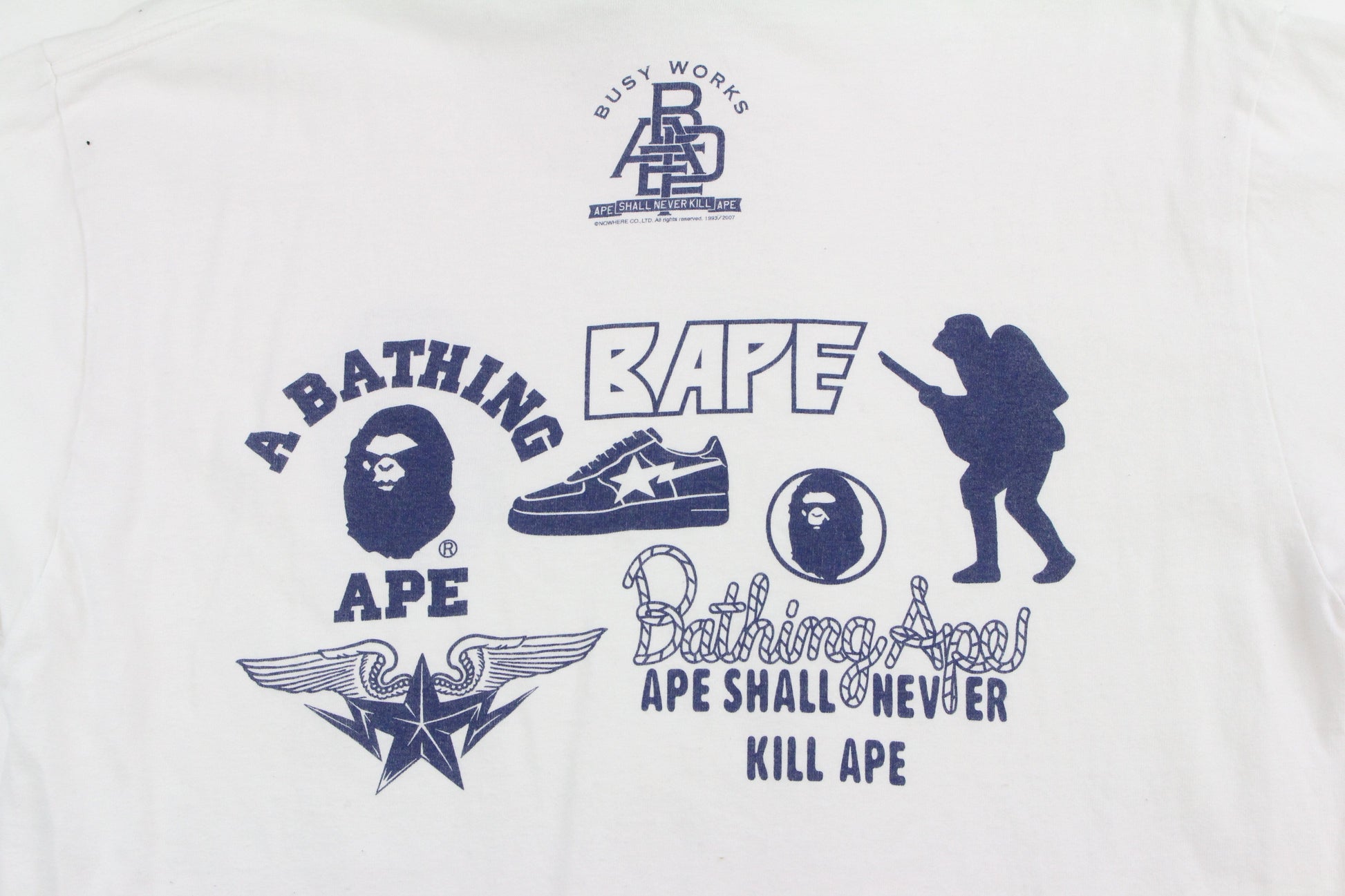 Bape Chest logo Blue Angry Face Ape Logo Tee White - SaruGeneral