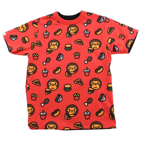 Bape baby milo food monogram tee red reversible