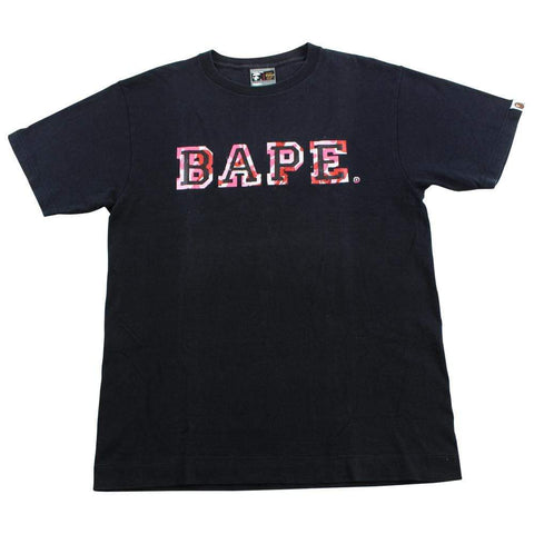 bape pink camo text tee black