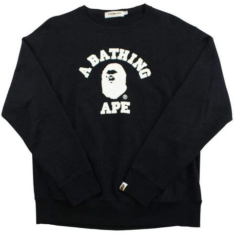 bape white angry face college logo crewneck black