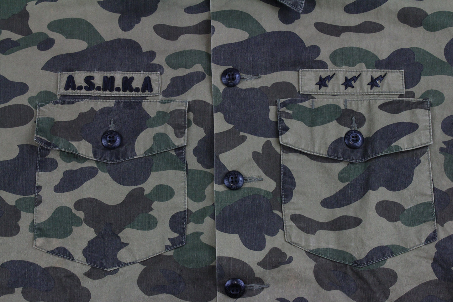 Bape 1st Green Camo ASNKA Bapesta Button Up Shirt - SaruGeneral