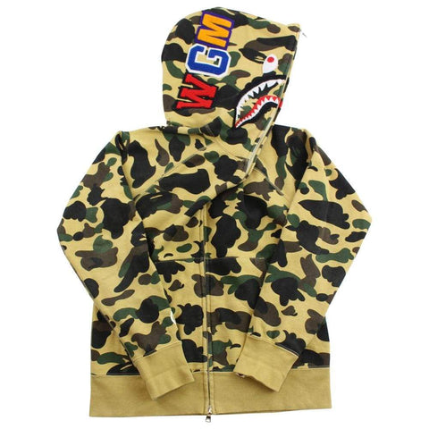 bape 1st yellow camo wgm shark hoodie