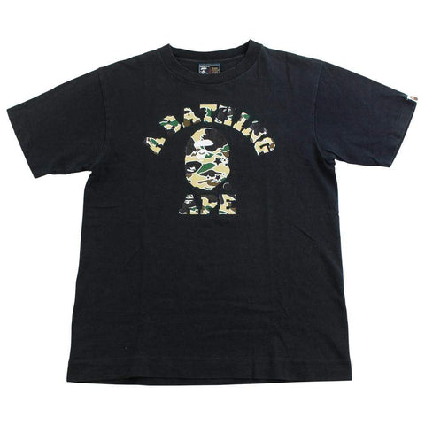 T-shirt Bape Psyche jaune camouflage avec logo universitaire noir