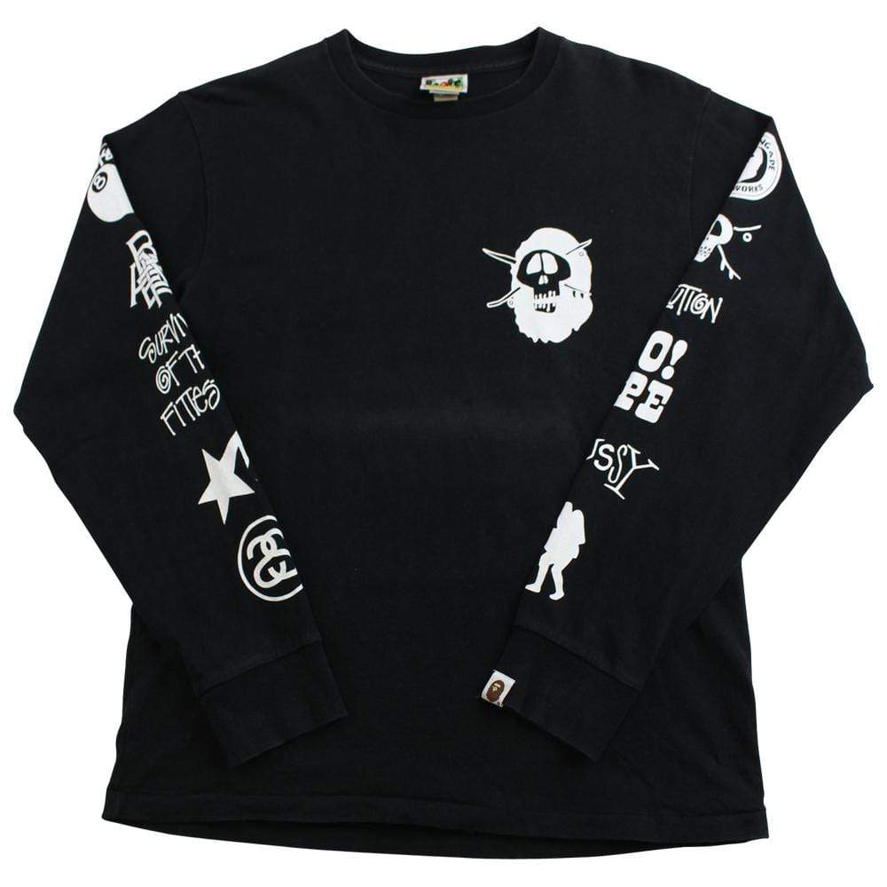 bape x stussy multi logo ls black - SaruGeneral