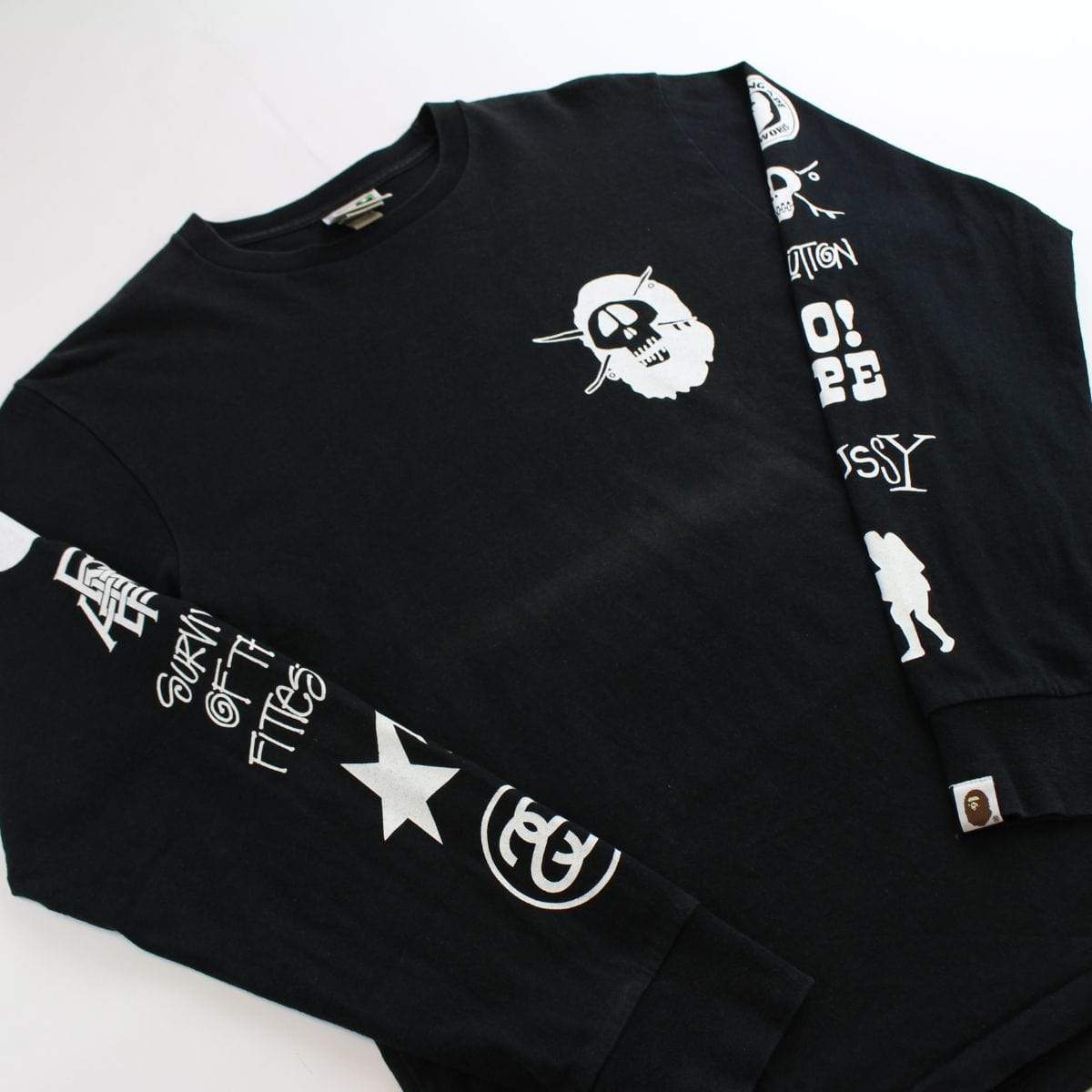 bape x stussy multi logo ls black - SaruGeneral