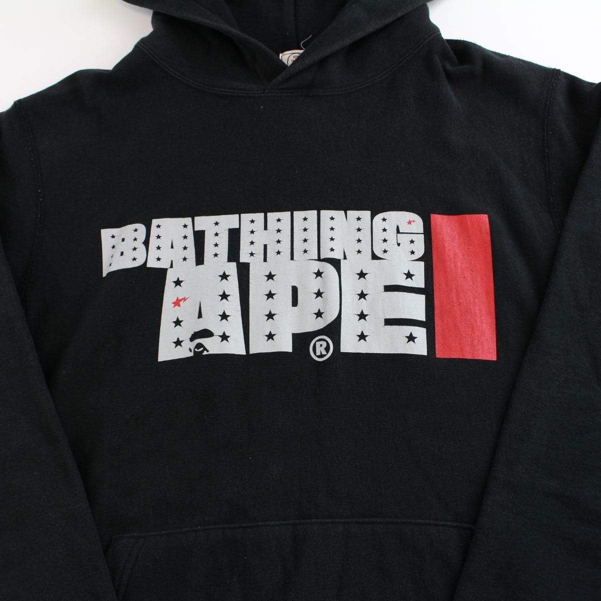 bape bathingape text hoodie black - SaruGeneral