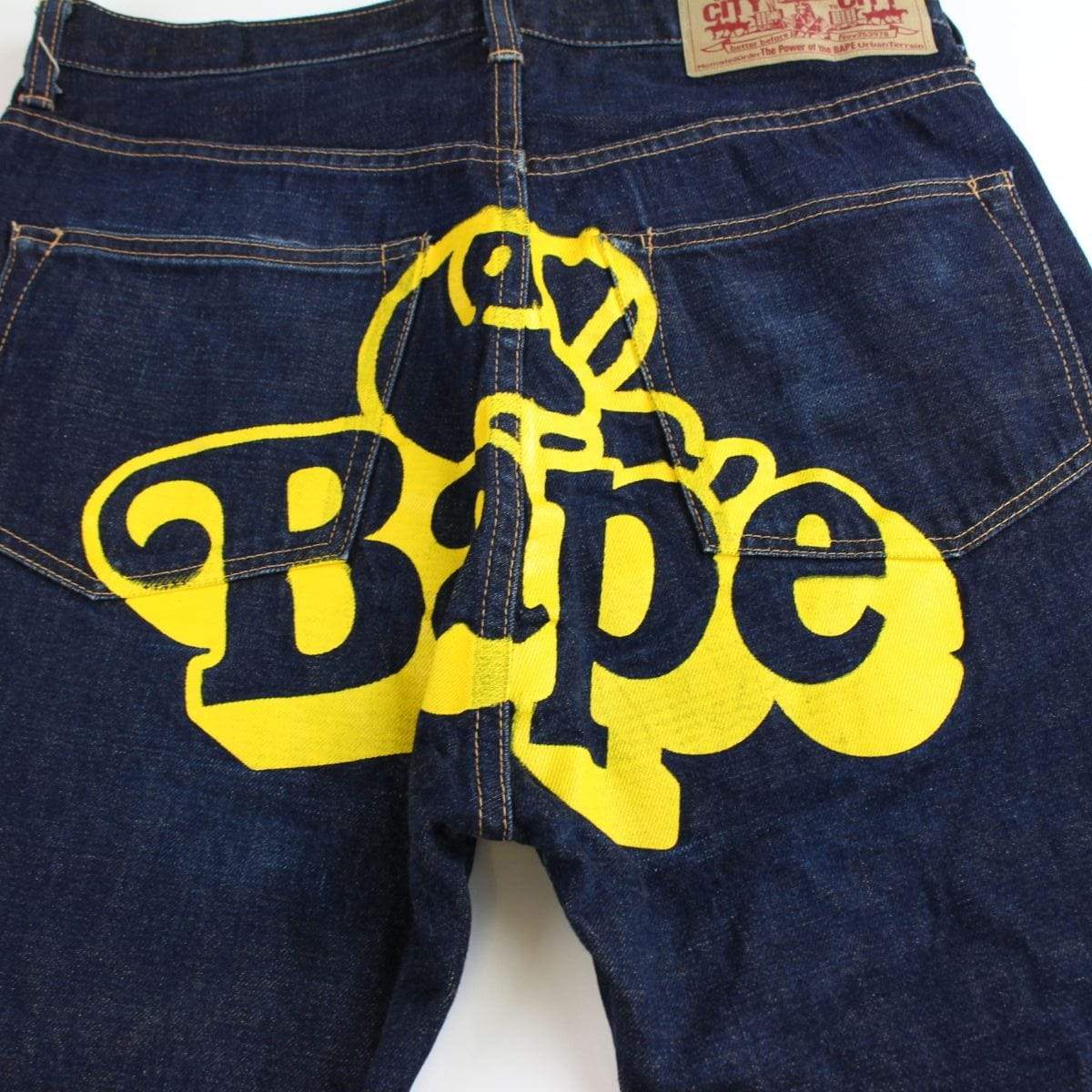 bape yellow milo sleeping jeans - SaruGeneral