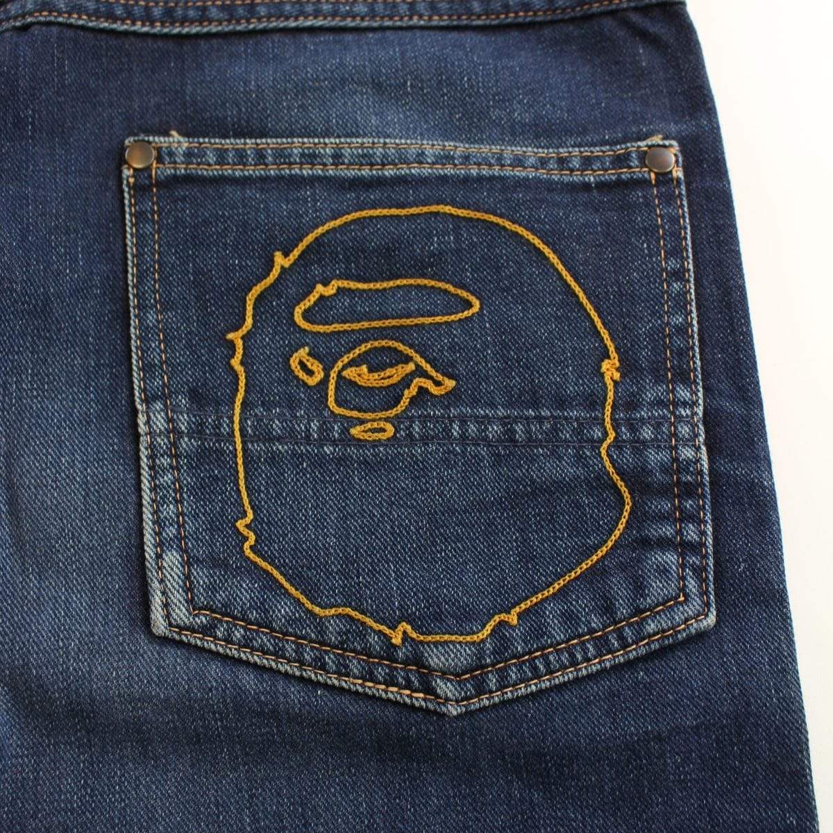 bape big ape logo embroided jeans - SaruGeneral