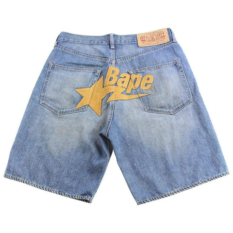 bape bapesta stitched denim shorts