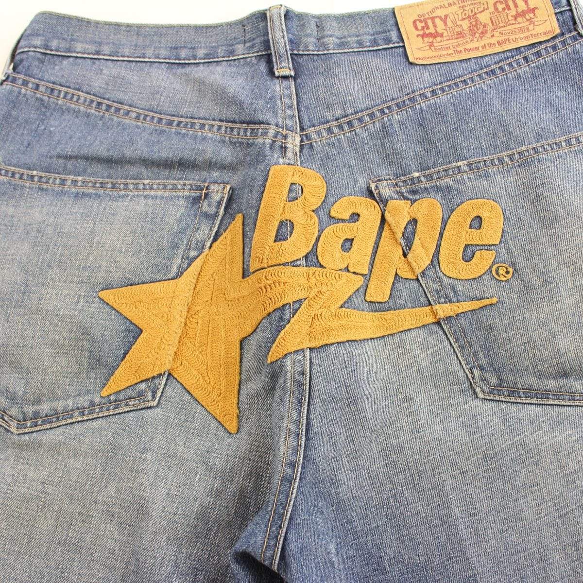 bape bapesta stitched denim shorts - SaruGeneral