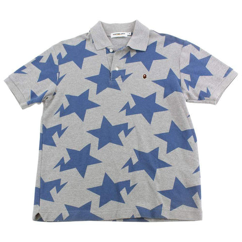 Bape Blue Bapesta All Over Print Polo Grey