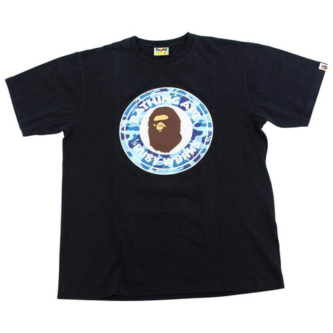 Bape Blue Camo Busy Works Logo Tee Black