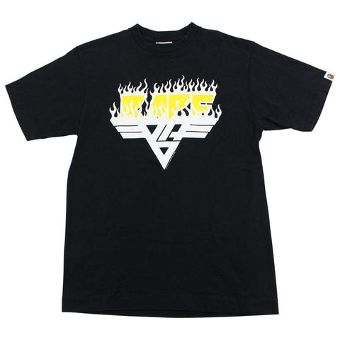 Bape White Flame Text Tee Black