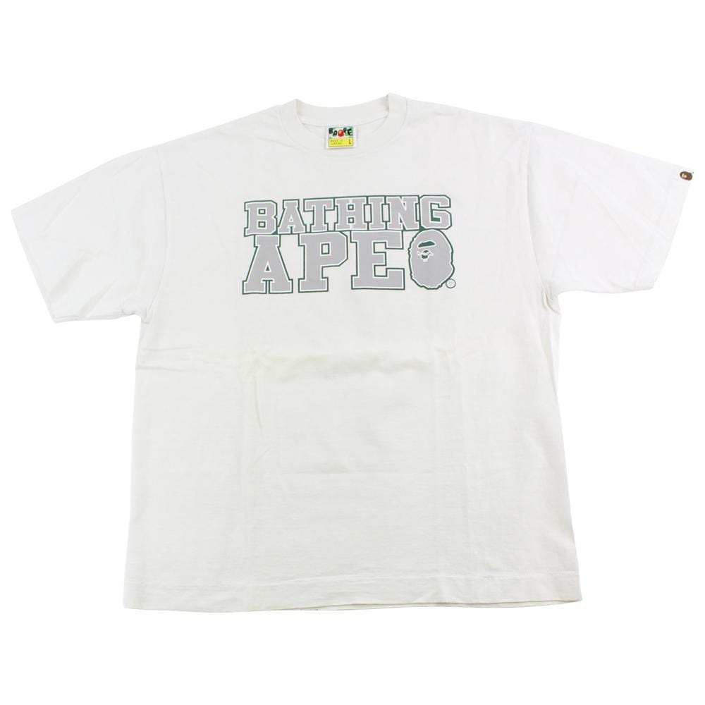 Bape Grey Text Logo Tee White - SaruGeneral