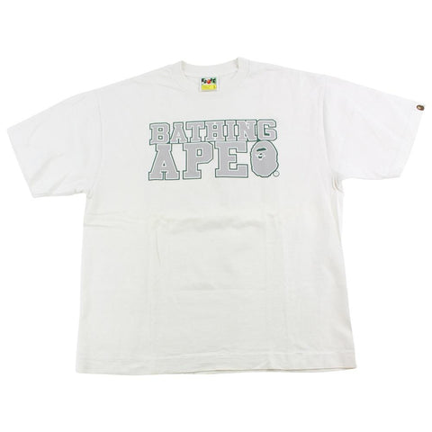 Bape Grey Text Logo Tee White