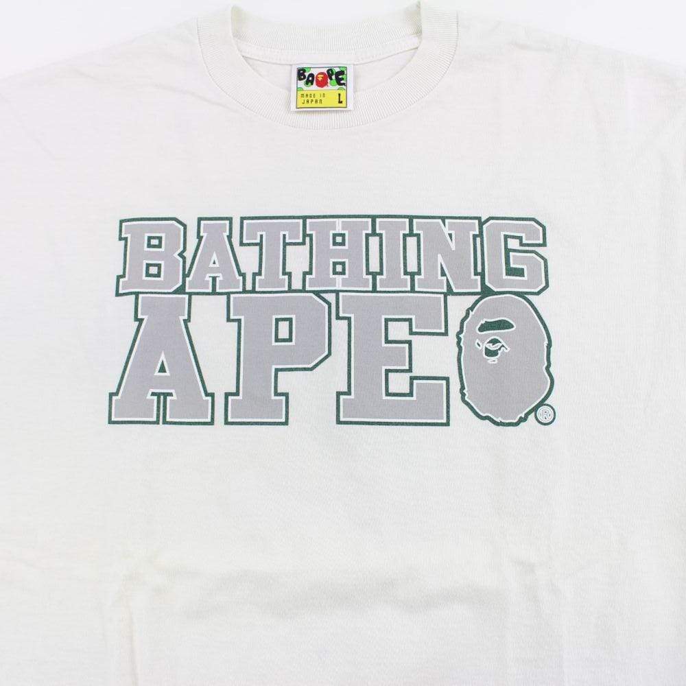 Bape Grey Text Logo Tee White - SaruGeneral