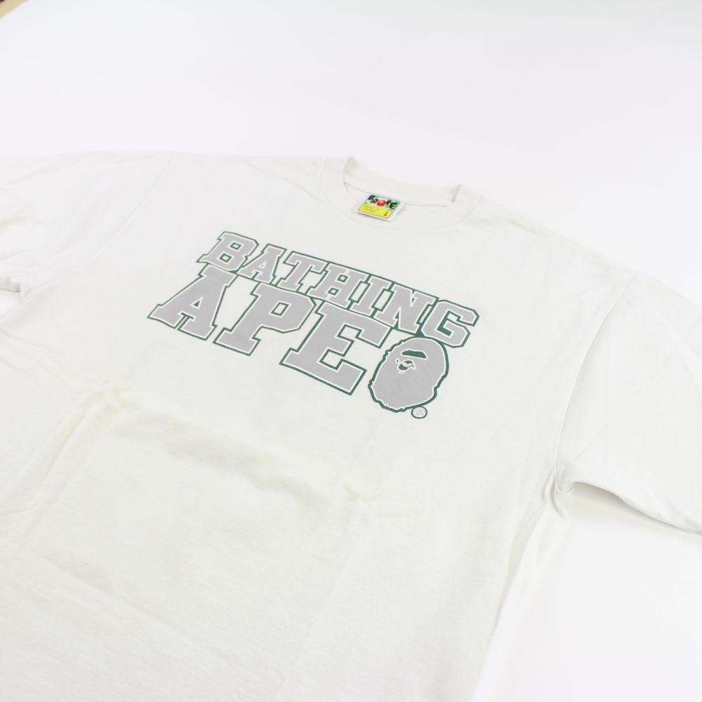 Bape Grey Text Logo Tee White - SaruGeneral