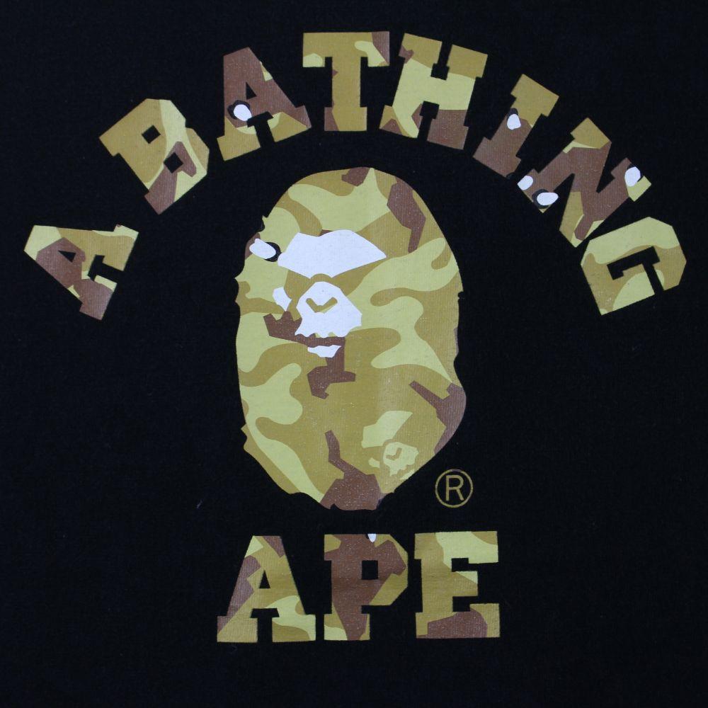 Bape Desert Camo Angry Face College Logo Tee Black - SaruGeneral